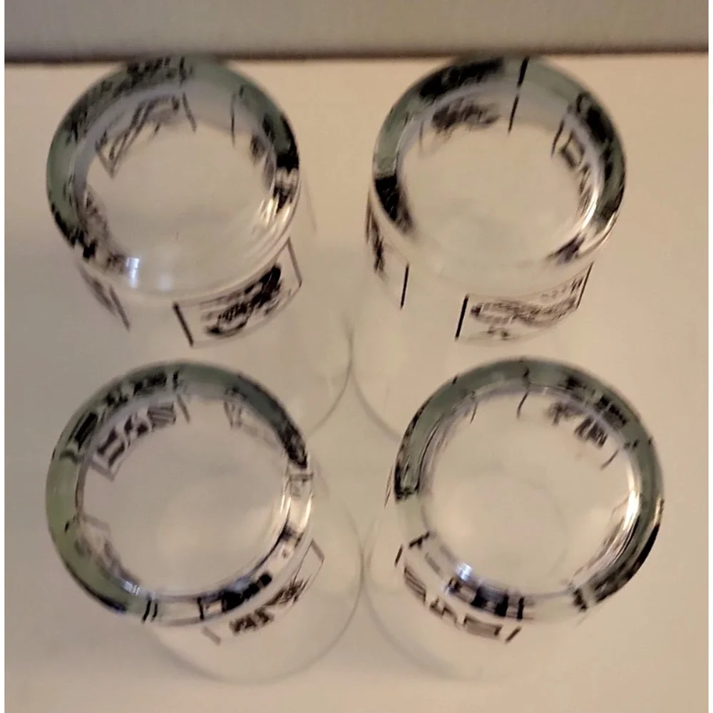 Set of 5 VTG HAZEL ATLAS MCM NAUTICAL THEME GLASSES & DECANTER BLACK WHITE GOLD